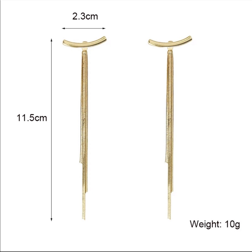NEW 18K GOLD BAR LONG TASSEL ARC EARRINGS - Picture 6 of 6